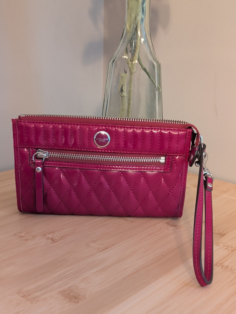 Coach Fuchsia Quilted Leather Wristlet Wallet